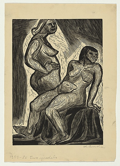 Artist: b'Groblicka, Lidia.' | Title: b'Two models' | Date: 1955-56 | Technique: b'woodcut, printed in black ink, from one block'