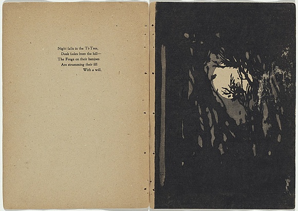 Artist: b'Rede, Geraldine.' | Title: b'not titled  [Night fall in the Ti-tree, / Dusk fades from the hill - ]' | Date: 1905 | Technique: b'woodcut, printed in colour in the Japanese manner, from multiple blocks' | Copyright: b'\xc2\xa9 Violet Teague Archive, courtesy Felicity Druce'