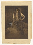 Artist: Nimmo, Lorna. | Title: (Gypsy girl) | Date: c.1940 | Technique: etching and aquatint, printed in brown ink with gouache and crayon from one copper plate