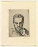 Artist: b'EWINS, Rod' | Title: b'Self portrait.' | Date: 1963 | Technique: b'etching, printed in black ink, from one copper plate'