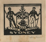 Artist: b'FEINT, Adrian' | Title: b'Sydney; I take but I surrender.' | Date: c.1930 | Technique: b'wood-engraving, printed in black ink, from one block' | Copyright: b'Courtesy the Estate of Adrian Feint'