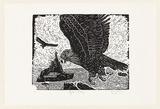 Artist: b'Gilbert, Kevin.' | Title: b'Eagles at bay' | Date: 1967 | Technique: b'linocut, printed in black ink, from one block'