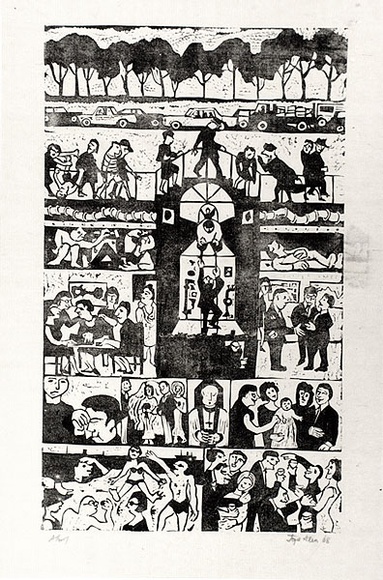 Artist: Allen, Joyce. | Title: Up and down. | Date: 1968 | Technique: linocut, printed in black ink, from one block