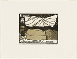 Artist: b'White, Robin.' | Title: b'Michael is sleeping on the bed' | Date: 1983 | Technique: b'woodcut, printed in colour, from four blocks (black and three brown inks)'