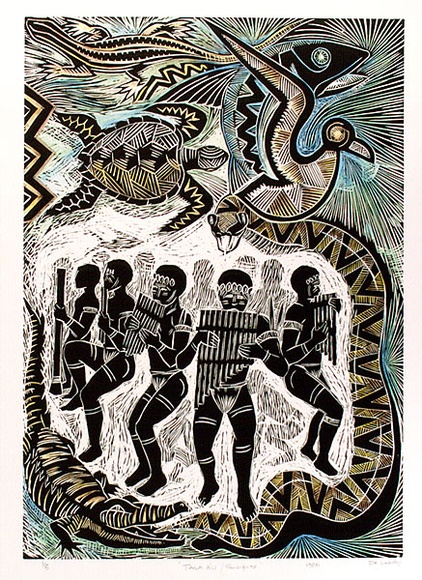 Artist: b'Lindsay (Sale), Joe.' | Title: bTala a'u | Date: 1995 | Technique: b'woodcut, printed in black ink, from one block, hand-coloured'