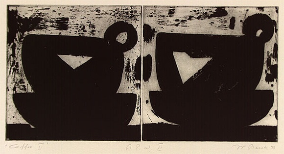 Artist: b'Placek, Wes.' | Title: b'Coffee II' | Date: 1993, July | Technique: b'etching, printed in black ink, from two plates' | Copyright: b'\xc2\xa9 Wes Placek c/- Wesart, Melbourne'
