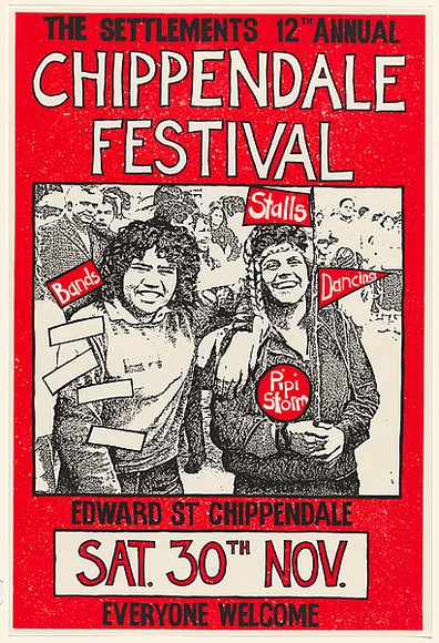 Artist: Vance, Karen. | Title: The Settlement's 12th annual Chippendale Festival. | Date: 1985 | Technique: screenprint, printed in colour, from two stencils