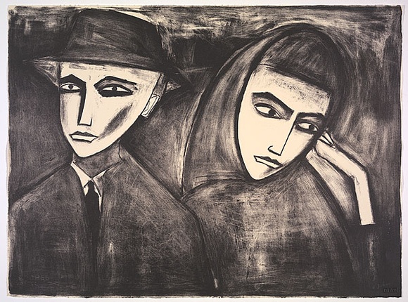 Artist: b'Dickerson, Robert.' | Title: b'Migrants in Fitzroy.' | Date: 1990 | Technique: b'lithograph, printed in black ink, from one stone'