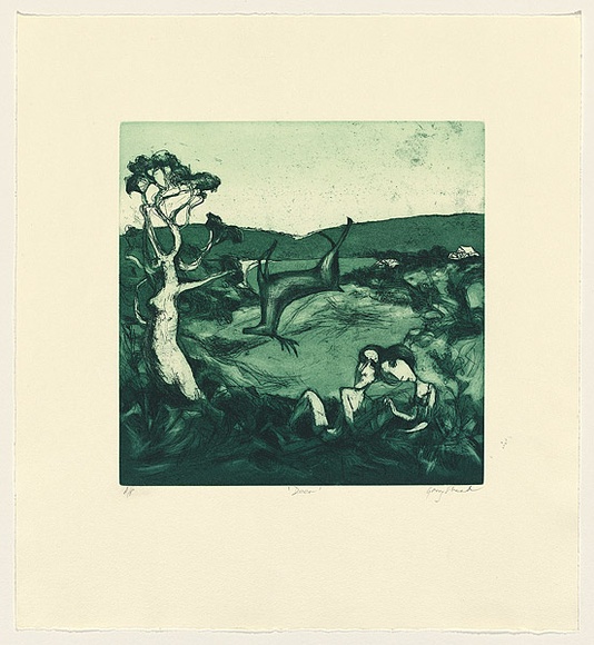 Artist: Shead, Garry. | Title: Deer | Date: 1991-94 | Technique: etching and aquatint, printed in green ink, from one plate | Copyright: © Garry Shead