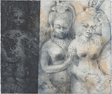 Title: b'Friends' | Date: 1999 | Technique: b'softground-etching and aquatint, printed in blue/black ink, from one plate; hand-coloured'