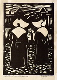 Artist: Taylor, John H. | Title: The two nuns, Chartres | Date: 1952 | Technique: linocut, printed in black ink, from one block