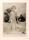 Artist: REYNOLDS, Frederick George | Title: (Young girl on a beach) | Date: c.1928 | Technique: drypoint, printed in black ink with plate-tone, from one plate