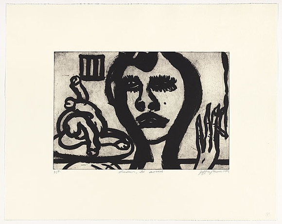 Artist: b'Harris, Jeffrey.' | Title: bMadam it's served | Date: 1999 | Technique: b'sugar-lift etching, printed in black ink, from one plate'