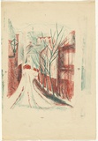 Artist: Berndt, Eileen. | Title: (European Street scene in winter). | Date: c.1953 | Technique: lithograph, printed in colour, from two plates