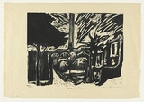 Artist: AMOR, Rick | Title: Street and town. | Date: 1988 | Technique: woodcut, printed in black ink, from one block
