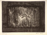 Artist: Daw, Robyn. | Title: not titled [tiger leaping with grid frame] | Date: 1989, November | Technique: etching, printed in black ink, from one plate