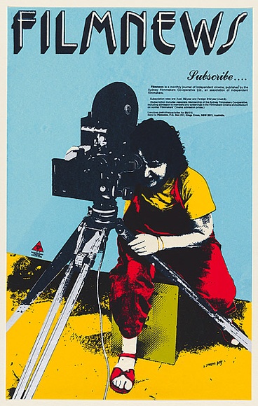 Artist: b'Mackay, Jan' | Title: b'Filmnews: Subscribe' | Date: 1978 | Technique: b'screenprint, printed in colour, from multiple stencils'