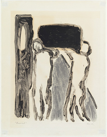 Artist: b'MADDOCK, Bea' | Title: b'Burial' | Date: 1964 | Technique: b'monotype, printed in oil paint, from one glass plate'