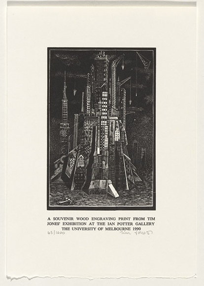 Artist: b'Jones, Tim.' | Title: b'A souvenir' | Date: 1990 | Technique: b'wood-engraving, printed in black ink, from one block'