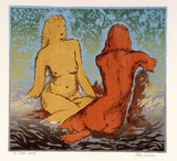 Artist: Sumner, Alan. | Title: Two nudes seated | Date: c.1945 | Technique: screenprint, printed in colour, from five stencils