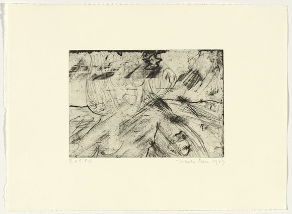 Artist: b'PARR, Mike' | Title: b'Gun into vanishing point 14' | Date: 1988-89 | Technique: b'drypoint and foul biting, printed in black ink, from one copper plate'