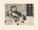 Title: not titled [sitting room, T.V. with static] | Date: 1978 | Technique: lithograph, printed in black ink, from one stone