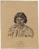 Artist: b'Rodius, Charles.' | Title: b'Tooban, Ginn, or wife, of the chief of Shoalhaven tribe.' | Date: 1834 | Technique: b'chalk-lithograph, printed in black ink, from one stone; additions in gouache'