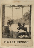 Artist: FEINT, Adrian | Title: Bookplate: H.O.Lethbridge. | Date: 1924 | Technique: etching, printed in brown ink with plate-tone, from one plate | Copyright: Courtesy the Estate of Adrian Feint