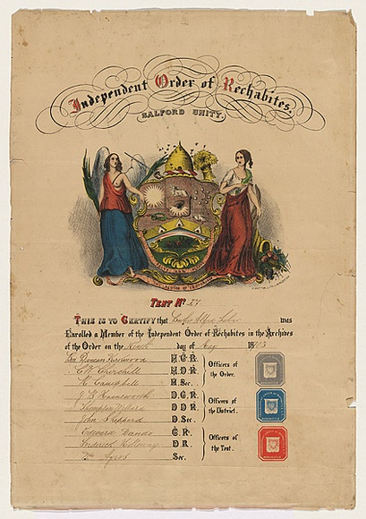 Artist: b'Button, Henry.' | Title: b'Certificate for the independent Order of Rechabites.' | Date: 9 May 1903 | Technique: b'lithograph, printed in colour, from multiple stones'