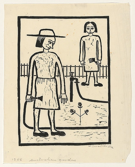 Artist: b'Groblicka, Lidia.' | Title: b'Australian garden' | Date: 1966 | Technique: b'linocut, printed in black ink, from one block'