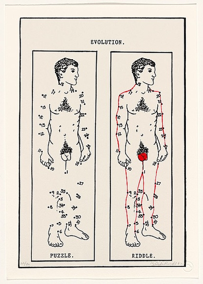 Artist: b'Russell, Belinda.' | Title: bMen 'do' have external genitals. | Date: 1992 | Technique: b'lithograph, printed in colour, from three stones'