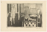Title: Interior scene, figure prostrate at right | Date: 1965 | Technique: etching and aquatint, printed in black ink with plate-tone, from one plate
