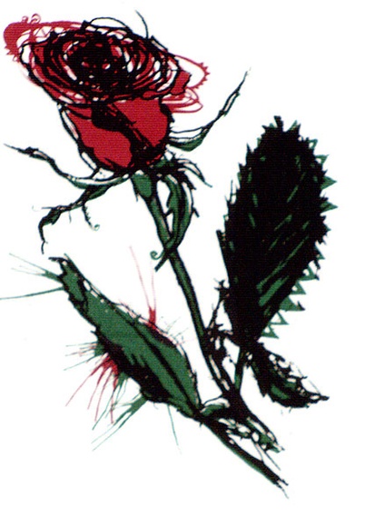 Artist: b'Gibbs, Marcia.' | Title: b'Red Roses (small) [recto]' | Date: 1990 | Technique: b'screenprint, printed in red, green and black ink, from three stencils'