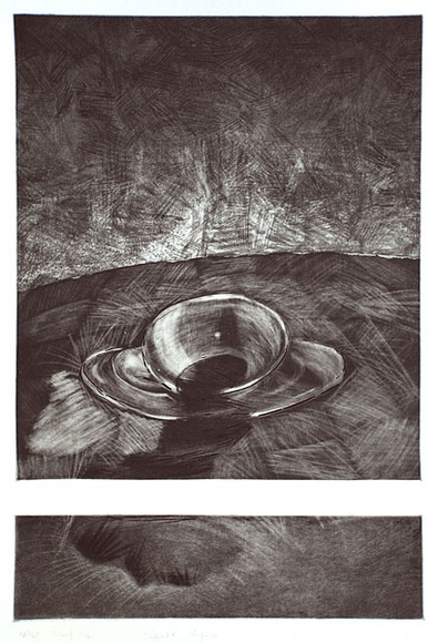 Artist: b'Pyke, Guelda' | Title: b'Spilt coffee' | Date: 1982 | Technique: b'etching and aquatint, printed in black ink, from one stone'