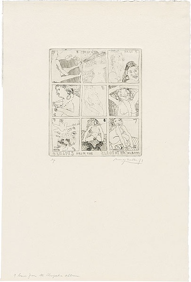 Artist: b'WALKER, Murray' | Title: b'Nine leaves from the Cleopatra Album.' | Date: 1973 | Technique: b'etching, printed in black ink, from one plate'