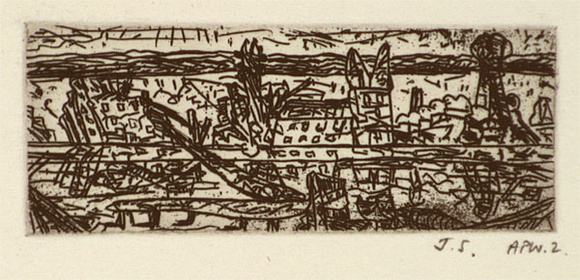 Artist: b'Senbergs, Jan.' | Title: b'not titled [cityscape with road]' | Date: 1992 | Technique: b'etching, printed in black ink, from one plate' | Copyright: b'\xc2\xa9 Jan Senbergs'