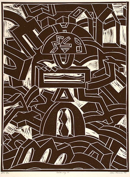 Artist: b'Komis, Van.' | Title: b'Gateway III' | Date: 1989 | Technique: b'linocut, printed in black ink, from one block'