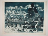 Artist: Haxton, Elaine | Title: The flower bridge Kwei-Lin | Date: 1968 | Technique: open-bite etching and aquatint, printed in blue ink