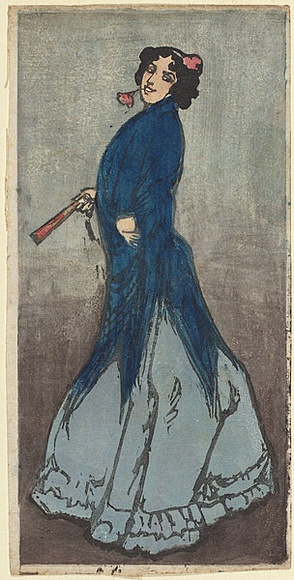 Artist: b'LINDSAY, Lionel' | Title: b'Spanish woman' | Date: c.1917 | Technique: b'woodcut, printed in colour in the Japanese manner, from one block' | Copyright: b'Courtesy of the National Library of Australia'