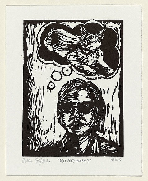 Artist: b'Gilfillan, Helen.' | Title: b'Did I remember to feed Harry?' | Date: 1999, 4 November | Technique: b'linocut, printed in black ink, from one block'