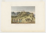 Title: Nouvelle Hollande: Baie des Chiens-marins Presque île Peron , entrevue avec les sauvages [New Holland: Shark Bay, Peron Peninsula. Meeting with the savages] | Date: 1825 | Technique: engraving, printed in black ink, from one copper plate; hand-coloured at a later date