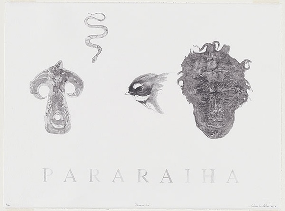 Artist: b'Cotton, Shane.' | Title: b'Pararaiha.' | Date: 2004 | Technique: b'lithograph, printed in black ink, from one plate' | Copyright: b'\xc2\xa9 Shane Cotton, represented by Sherman Galleries, Sydney'