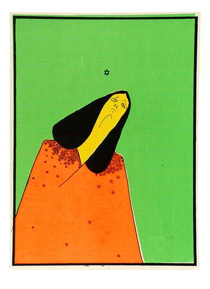 Artist: b'STOTT, Chris' | Title: b'(Poster of long haired figure in orange robe)' | Technique: b'screenprint, printed in colour, from multiple stencils'