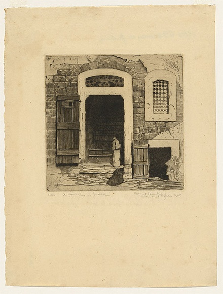 Artist: b'Barker, David.' | Title: b'A doorway in Judea.' | Date: (1919) | Technique: b'etching and foul biting, printed in warm black ink with plate-tone, from one plate'