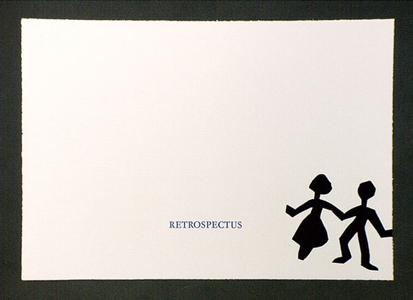 Artist: b'OPPEN, Monica' | Title: b'Retrospectus.' | Date: 1992 | Technique: b'linocut, printed in purple/black ink, from one block; letterpress printed in blue ink'