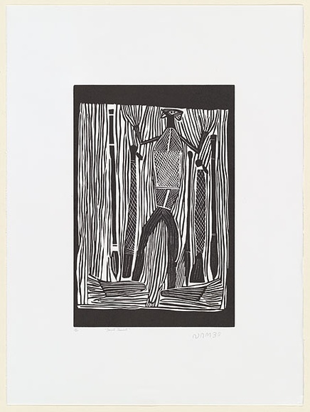 Artist: b'Burra Burra, Sambo.' | Title: b'Devil devil' | Date: c.2001 | Technique: b'linocut, printed in black ink, from one block'