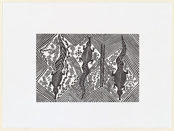 Artist: b'Wilfred, Rex.' | Title: b'Three baru' | Date: c.2001 | Technique: b'linocut, printed in black ink, from one block'