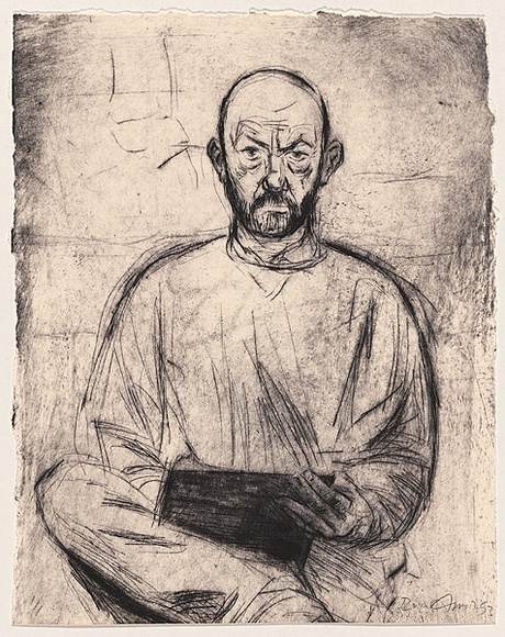 Artist: b'AMOR, Rick' | Title: b'Self portrait.' | Date: 1993 | Technique: b'etching, printed in black ink, from one plate'