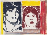 Artist: Larter, Richard. | Title: not titled [heads of two women] | Date: 1977 | Technique: screenprint, printed in colour, from two stencils; additions in synthetic polymer paint