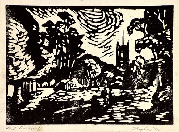 Artist: TAYLOR, John H. | Title: Kent landscape | Date: 1952 | Technique: linocut, printed in black ink, from one block
